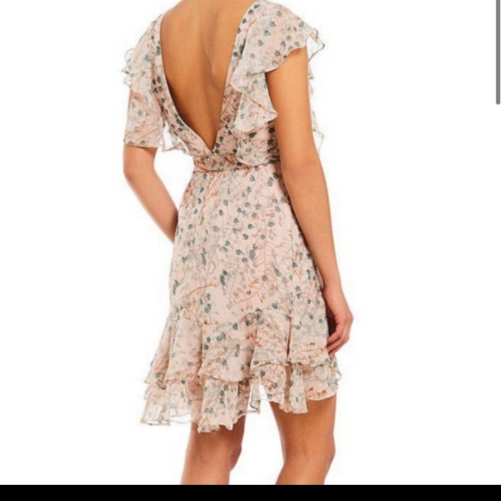 🎉 Chelsea & Violet Metallic Floral Ruffle Dress XS - Picture 2 of 12